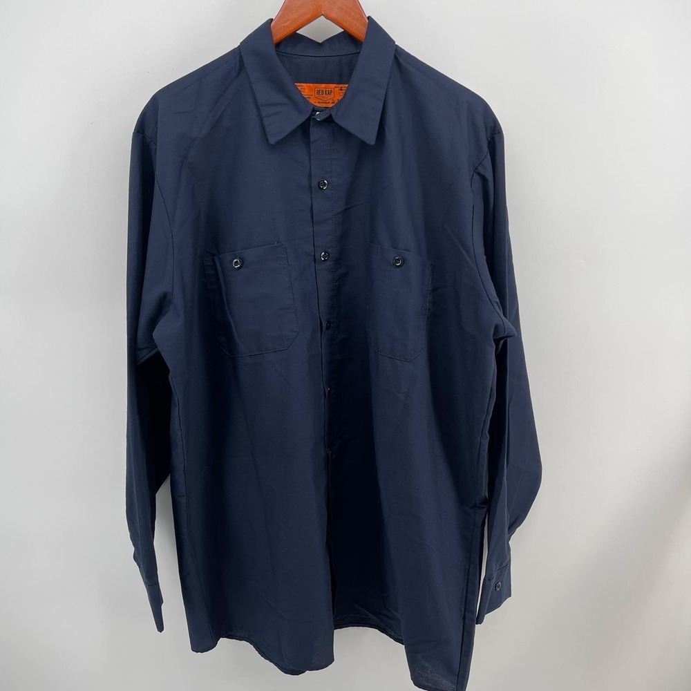 Red Kap Men's XL Navy Blue Work Shirt 65/35 Cotton Blend Long Sleeve Button Up